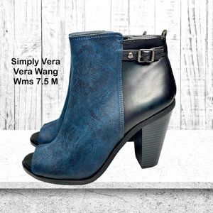 SimplyVera Womens Eston Navy‎ Black Peep Toe Zip 3.5In Heeled Bootie Size 7.5 M